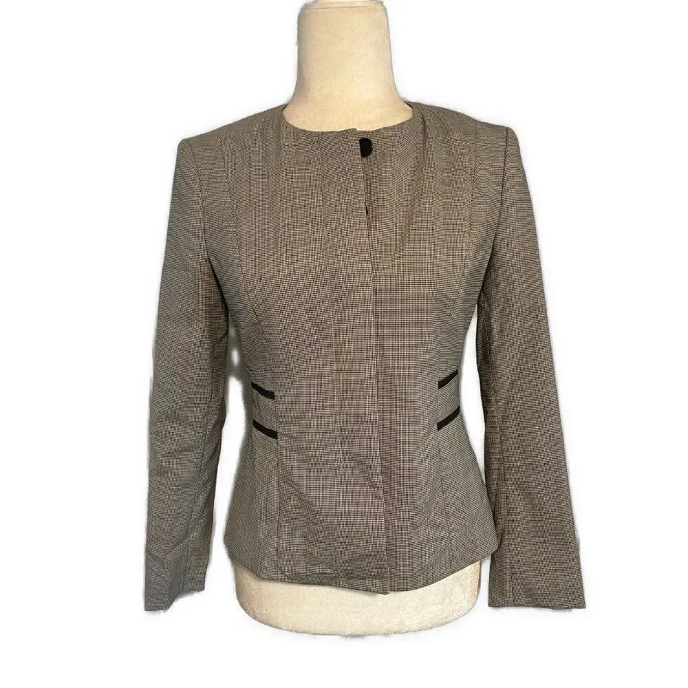 Hugo Boss Women’s Black Gray Houndstooth Long Sleeve Blazer Jacket 2 Xs